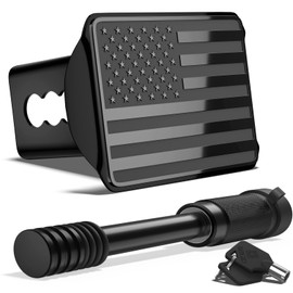OGYE Heavy American Flag Metal Trailer Hitch Cover for 2 Inch Receivers (with 5/8-inch Pin Diameter Trailer Hitch Lock,Black)
