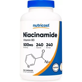 Nutricost 240 Capsules Nicotinamide 500mg Anti-aging NAD Supplement Energy Production