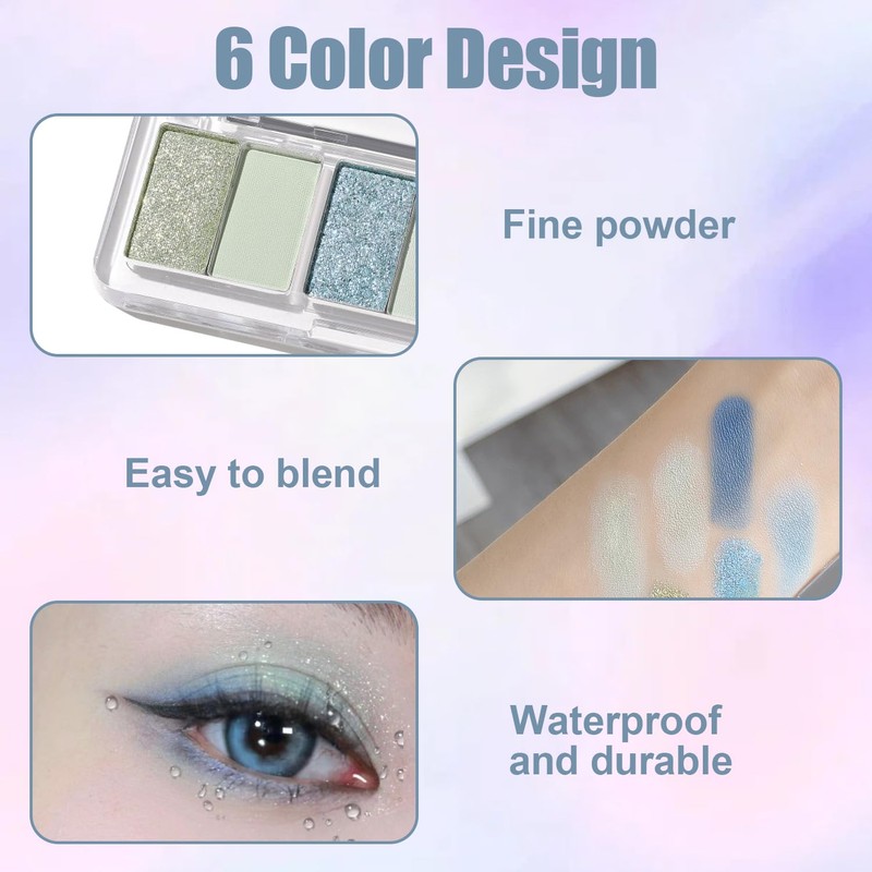 Blue Eyeshadow 6 Colours Eye Shadow Pallets for Women Highly