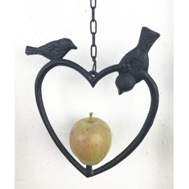 Spring life Cast Iron Heart Shape Wild Bird Hanging Fruit Feeder in black