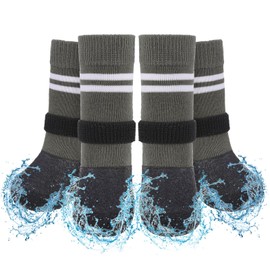 SCENEREAL Anti Slip Dog Boots & Paw Protectors for Hardwood Floor, Extended Dog Socks to Prevent Licking Paws, Waterproof Pet Snow Rain Shoe for Winter Medium Senior Dogs, Grey M