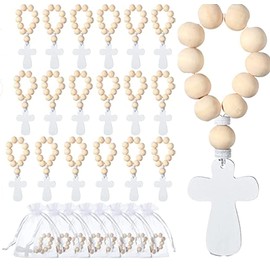 40 Pieces Wooden Catholic Rosary Beads Set with Crucifix Pendant Comes with White Mesh Bags - Bulk Wooden Rosary for Baptism First Communion Confirmation Baby Shower Bridal Shower - Unisex