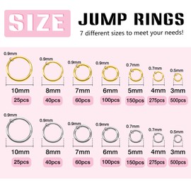 TOAOB 2300pcs Jump Rings Open Jump Ring Metal Jewellery Connector Link Chain Links Gold Silver 3mm 4mm 5mm 6mm 7mm 8mm 10mm with Box for Necklace Bracelet Making