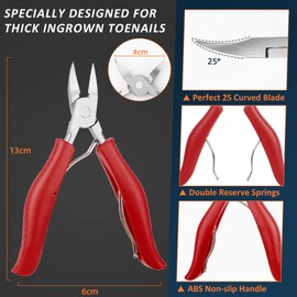 Toenail Clippers for Thick and Ingrown Nails, Red Nail Clipper Kit and Professional Podiatrist Toenail Clippers Heavy Duty Nail Scissors Toenail Treatment Tools Kit for Men Women Elderly