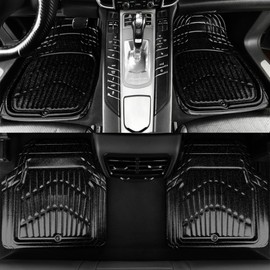 CAR PASS Shining Glitter Car Floor Mats 3D Leather Waterproof All Weather, Universal Trim to Fit & Anti-Slip, Safety & Light Easy Clean Install Fit for SUV,Truck,Auto,Sedan,Van 4 Piece (Black Glitter)