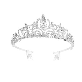 Silver Rhinestone Tiara Crown Crystal Crown Rhinestone with Comb Wedding Bridal Rhinestone Crown, Suitable for Girl Birthday Carnival Party Holiday Celebration