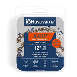 Husqvarna X-Cut S93G 12 Inch Chainsaw Chain, 3/8" Mini Pitch, .050" Gauge, 45 Drive Link Chainsaw Blade Replacement, Pre-Stretched and Low Kickback, Gray