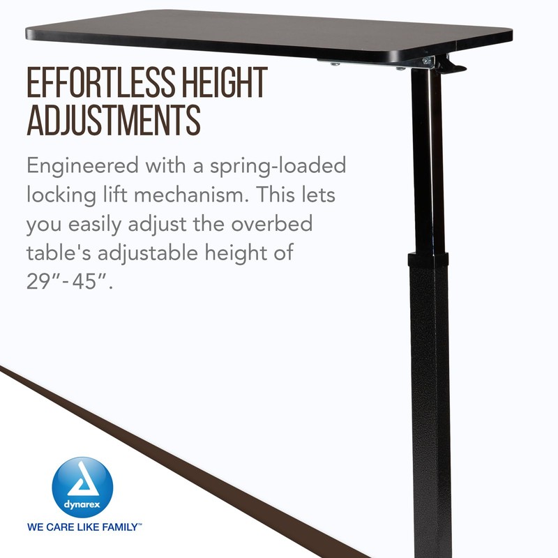 Dynarex 10450 Overbed Table, 29"-45" Height Range, 30" Length, 15"