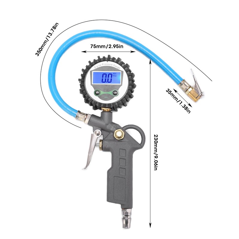 Digital Tire Inflator Pressure Gauge Backlight 0‑230PSI Zinc Alloy Meter
