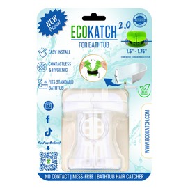 EcoKatch - Ultimate Contactless and Hygienic Bathtub Drain Hair Catcher | Drain Protector | Mess-Free Strainer | Universal Fit for Standard Bathtub with 1.5" to 1.75" Drain (Polar White)
