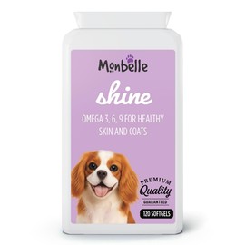 Monbelle Shine Omega 3 6 9 Softgels for Dogs - Skin & Coat Care Supplement 120 Capsules - Fish Oil with EPA DHA - Support Healthy Shiny Coat - UK Made