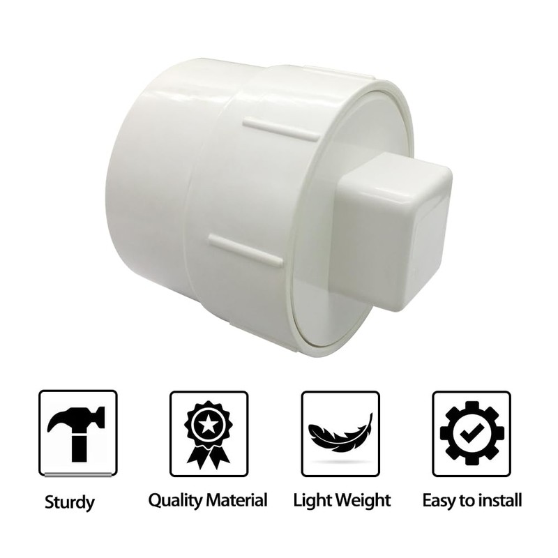 Fitvell 2" PVC Sewer Cleanout Adapter with Plug Pipe Fitting