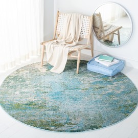 SAFAVIEH Madison Collection Area Rug - 5' Round, Light Blue & Green, Boho Abstract Design, Non-Shedding & Easy Care, Ideal for High Traffic Areas in Living Room, Bedroom (MAD440J)
