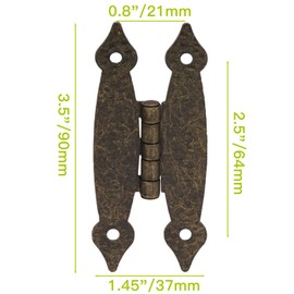 Litoexpe 4 Pcs 3.5 Inch Bronze Antique H Hinges, H-Shape Cabinet Hinge Flat Hinges Flush Mount Door Hinges for Cabinet Drawer Jewelry Box