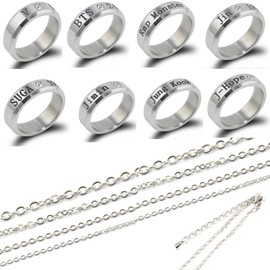 WKxinxuan BTS Ring BTS Chain, 8 Pieces BTS Jewellery Set, Exquisite Silver Ring Men Women, BTS Jewellery Girls, for Women, Ring Gift, Friendship Chain, Metal