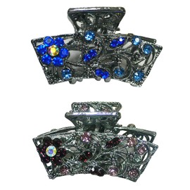 Set of 2 JCGY Crystal Metal Jaw Clips Hair Claws Distinctive Square Clip Design for Women Girls Hair Styling 0354sapPurple