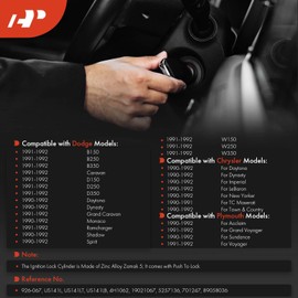 A-Premium Ignition Lock Cylinder with 2 keys Compatible with Dodge, Chrysler & Plymouth Vehicles - Grand Caravan, Monaco, Ramcharger, Shadow, Spirit, B150, D250, W350, Town & Country, New Yorker