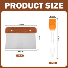 2 Pieces of Dough Scrapers, 2 Pieces of Oil Brushes, Stainless Steel Dough Cutter with Wooden Handle, Multifunctional Baking Spatula, Dessert Cream Spatula, Kitchen Spatula