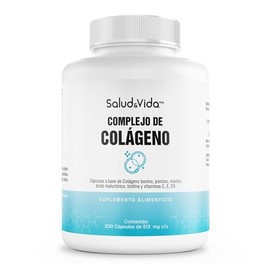 Triple colágeno (Marino, Porcino y Bovino) De Tipo 1, 2 Y 3 + Ácido Hialurónico y Biotina | Con vitamina C, D3 Y E | 200 Cápsulas | S&V | Sin Gluten y Sin OMG