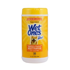 Wet Ones for Pets Antibacterial Dog Wipes, Multi-Purpose Grooming Wipes with Aloe Vera for Paws, Face & Body, Easy Cleanups Between Baths, Tropical Splash Scent, 5.7 in x 7.5 in, 50 Count