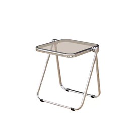 HYYTEIBL Acrylic Folding End Table, Lightweight Half-Fold Design for Living Room, Bedroom and Small Spaces, Sturdy Acrylic and Metal Frame with No Assembly Required, Space-Saving Storage (Grey)