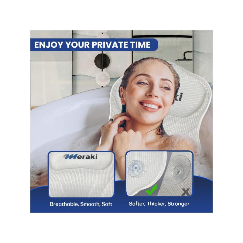 Luxury Bath Pillow - Extra Thick 5D Mesh, Neck &