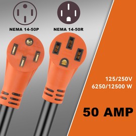 50 Amp RV/EV Extension Cord 50 Feet Nema 14-50P to 14-50R,6/3+8/1 Gauge STW,D DAYUN