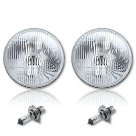 Octane Lighting 7 Inch 6 Volt Stock Style H4 Glass Lens Headlight 55/60W 6V Halogen Light Bulbs Pair