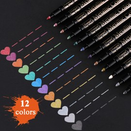 Sunshilor Metallic Marker Pens, 12 Colors Medium Point Metallic Pens Paint Markers for Black Paper, Rock Painting, Card Making, DIY Photo Album, Scrapbook Crafts, Metal, Wood, Ceramic, Glass