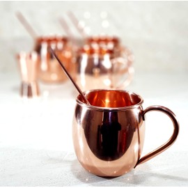 ESPLANADE Moscow Mule Cocktail Copper Mugs - Set of 4 Mugs, 4 Copper Straws, and a Peg Measurer (Moscow Mule Plain with Handles)