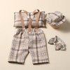 Newborn Boy Photography Props Romper Baby Photoshot Plaid Overalls Bowtie