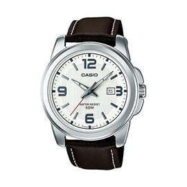 Casio Gents 43.00mm Quartz Watch with White Analogue dial and Brown Leather Strap Strap MTP-1314PL-7AVEF