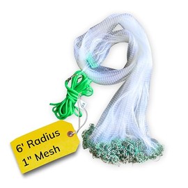 Silver Catch Cast Nets 4.5ft-10ft Radius|3/8",1/2",1" Mesh for Fishing with Chain Bottom, Salt Water Casting Fishing Net Gear, Easy Throw Nets Fishing Bait - Elite Series (6' Radius | 1" Mesh)