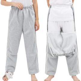 KUMUROETA Pants for Fracture Surgery,Bedridden Patients,Open-Crotch Pants for Adults,Disabled Clothing,Side Zipper Pants,Suitable for Paralyzed,Patients with Leg Casts and Limited Mobility,Grey