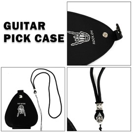 Guitar Picks Holder Case for Acoustic Electric Guitar, Picks Storage Pouch Box, PU leather Guitar Plectrums Bag with Lanyard for Guitar Players (Case Only)