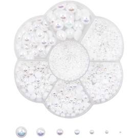 5600Pcs Half-Round Pearl, BetterJonny 7 Sizes 2/3/4/5/6/8/10mm Flat Back Resin Pearls White Half Round Imitation Pearl in a Plastic Box for Jewelry DIY Craft Making