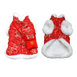 BT Bear Dog Chinese New Year Costume,Exquisite Tang Suit Dog Warm Coat for Cats Puppy Poodle Bichon Small Dogs,Lucky Bag Coat L