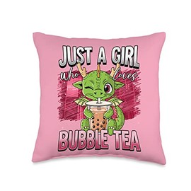 Boba Tea Lover Gifts Boba Dragon Just A Girl Who Loves Bubble Tea Throw Pillow, 16x16, Multicolor