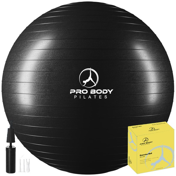 ProBody Pilates Ball Exercise Ball Yoga Ball, Multiple Sizes Stability Ball Chair, Gym Grade Birthing Ball for Pregnancy, Fitness, Balance, Workout at Home, Office and Physical Therapy (Black, 85 cm)