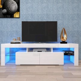 BAMACAR LED TV Stand For 70 Inch TV With Storage, TV Console For 70 Inch TV, Entertainment Center For 70 65+ 65 60 55 Inch TV Stands For Living Room, White TV Stand For 65 60 55 Inch TV Stand By Me TV