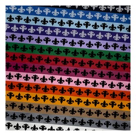 Fleur de Lis Solid Satin Ribbon for Bows Gift Wrapping DIY Craft Projects - 3 Yards - Red Ribbon/Black Printing - 1 Inch Width
