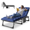 Naudacaa Folding Lounge Chair, 5-Position Adjustable Outdoor Reclining Chair, Folding Sleeping Bed Cot, Folding Chaise Lounge Chair for Pool Beach Patio Sunbathing - Color: Blue 5-Fold Camp Cot w/2-Sided Cushion & Pillow