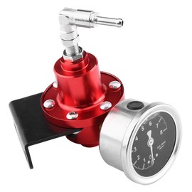 Fuel Pressure Regulator , Universal Aluminum Adjustable FPR Fuel Pressure Regulator with Gauge for Car Auto(Red)
