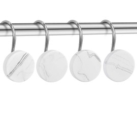 CHICTIE White Marble Shower Curtain Hooks, Set of 12, Stainless Steel Rust-Proof, Round Stone Shower Hangers for Bathroom Curtains Rods