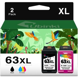 Ubinki Remanufactured Ink Cartridge Replacement for HP Ink 63 63XL (Black Color Combo,2-Pack) HP63 XL HP63XL Work with 3830 4650 4655 5200 5255 5258 4520 4512 4516 1112 1110 3630 3632 3634 Printer