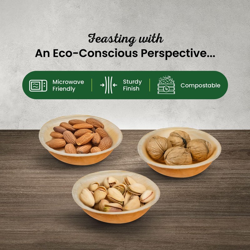 ECO Leaf 50 Disposable Palm Leaf Bowls 3”(9cm) Round Compostable