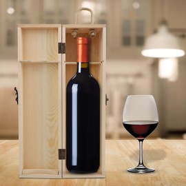 Wooden Wine Packaging Box with Holder As a Gift, Wood, Portable, Flip Up Lid, Practical