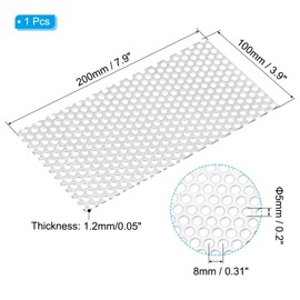 PATIKIL 7.9" L x 3.9" W Perforated Metal Plates, 16Ga 0.2" Hole 304 Stainless Steel Mesh Stagger Expanded Perforated Metal Plate for Ventilation and Filtration
