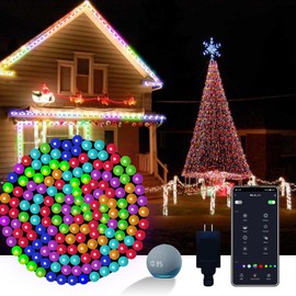 vagalight Smart LED Christmas Outdoor String Lights, 120LED 60FT RGB Color Changing String Lights APP Remote Control Music Sync for Indoor Outdoor Decor Compatible with Alexa/Google/Siri