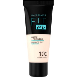 Maybelline New York Fit Me Matte&Poreless Foundation, Mattifying and Fixing Finish, Shade: 100 Warm
